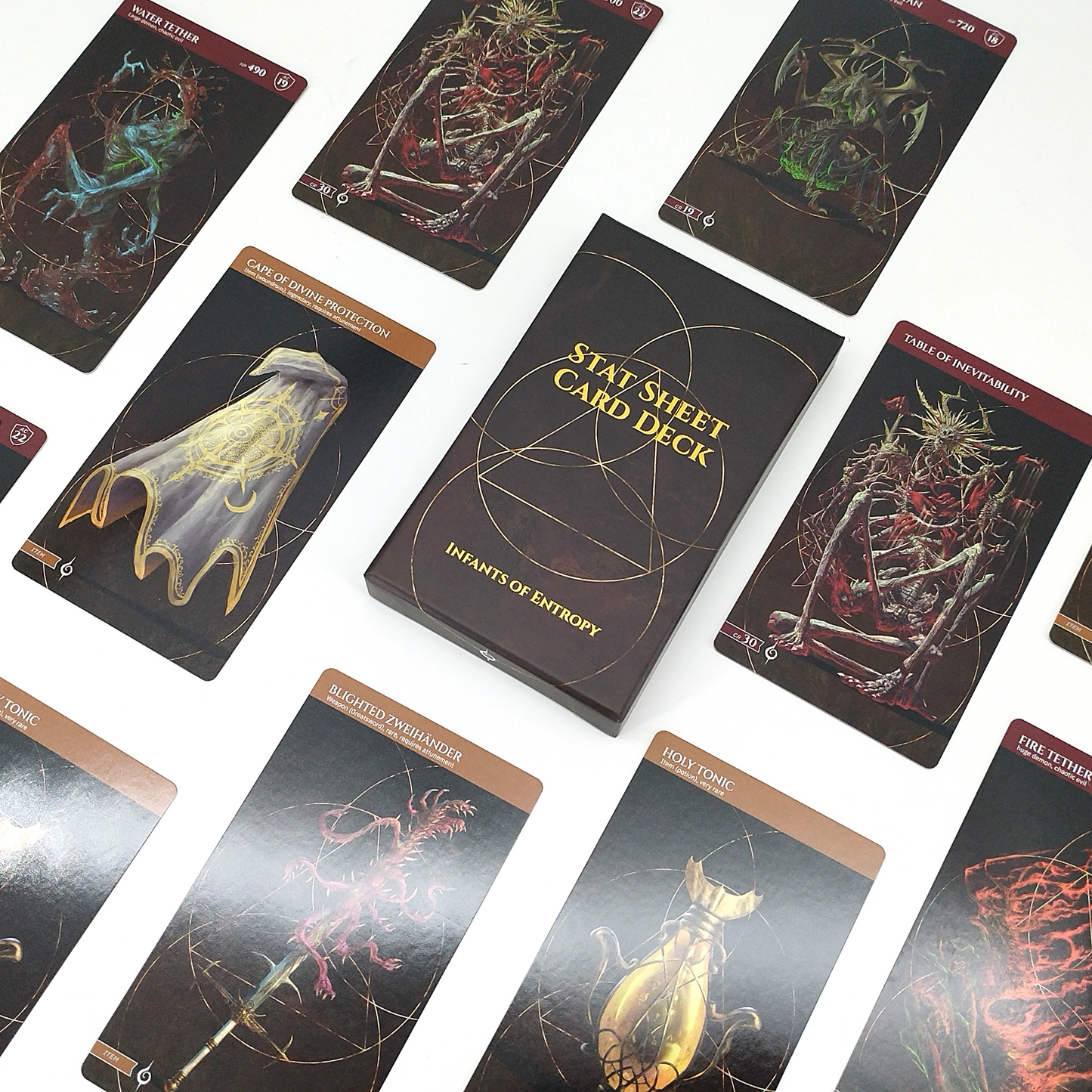 Infants of Entropy Stat Sheet Card Deck, Dice Set and Token Set Combo