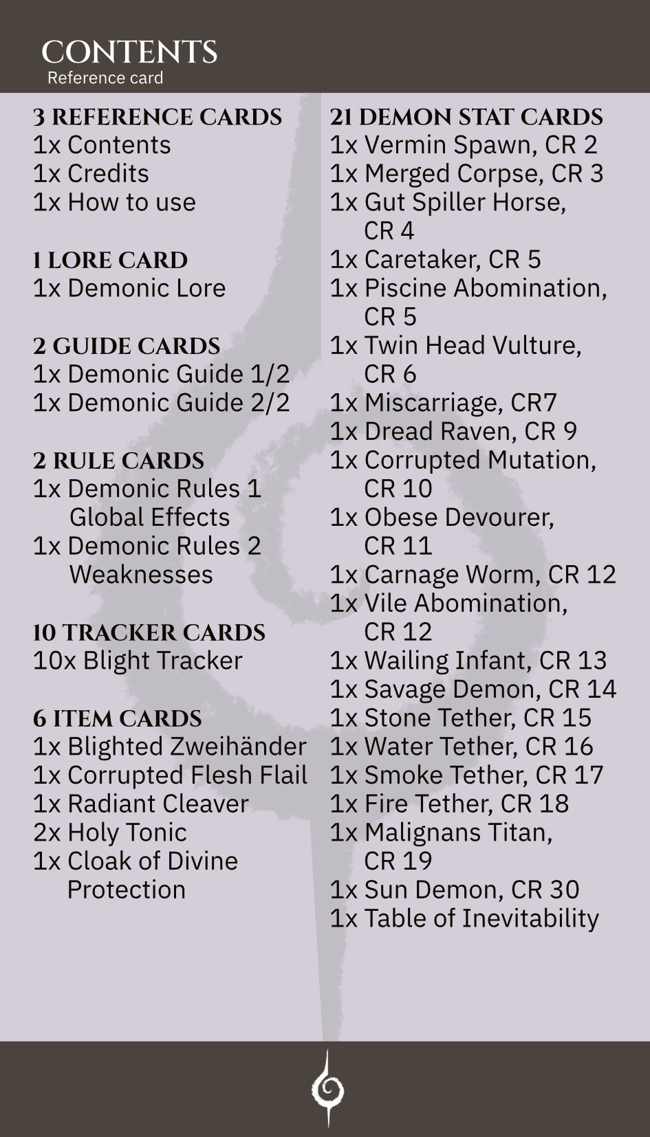 Infants of Entropy Stat Sheet Card Deck